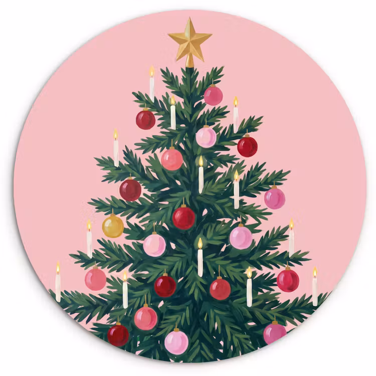 Glasbild Rund - Weihnachtsbaum – Weihnachten – Rosa — 1