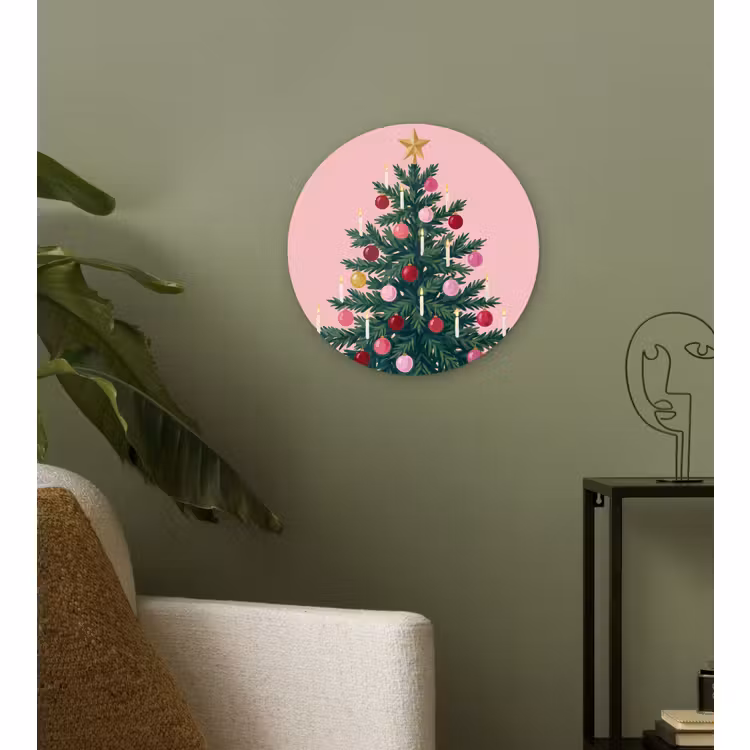 Glasbild Rund - Weihnachtsbaum – Weihnachten – Rosa — 3