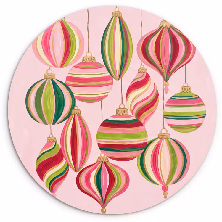 Glasbild Rund - Weihnachtsdekoration – Gestreift – Rosa — 1