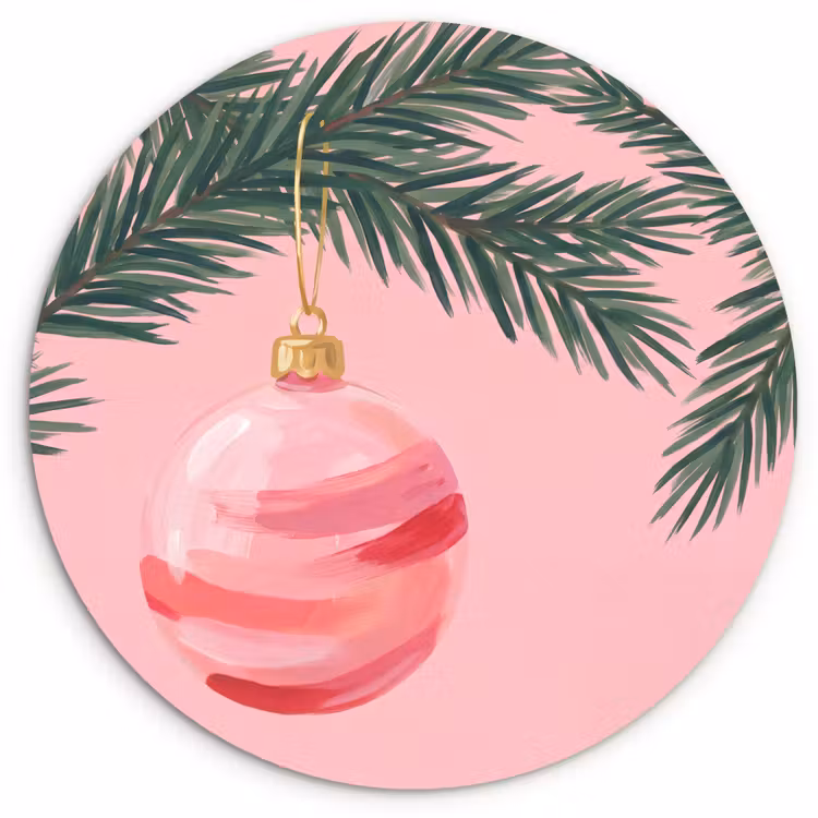 Glasbild Rund - Weihnachtskugel – Rosa – Weihnachten — 1