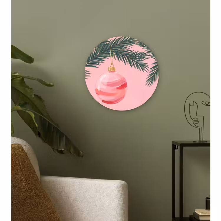 Glasbild Rund - Weihnachtskugel – Rosa – Weihnachten — 3