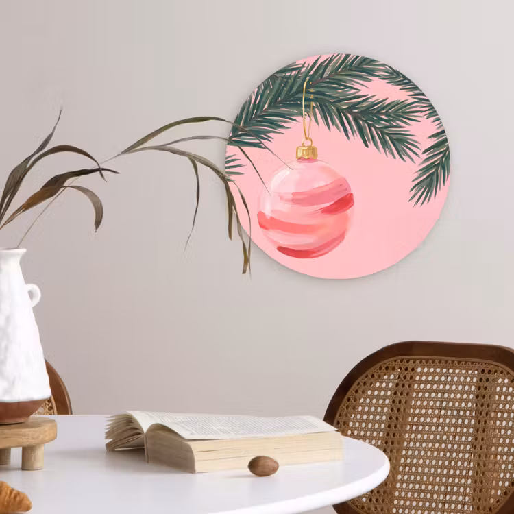 Glasbild Rund - Weihnachtskugel – Rosa – Weihnachten — 4