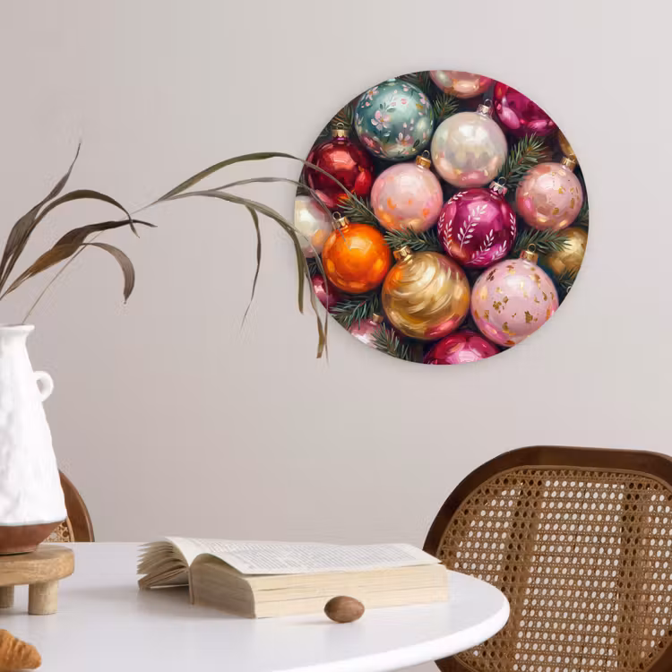 Glasbild Rund - Weihnachtskugeln – Bunt – Festlich — 4