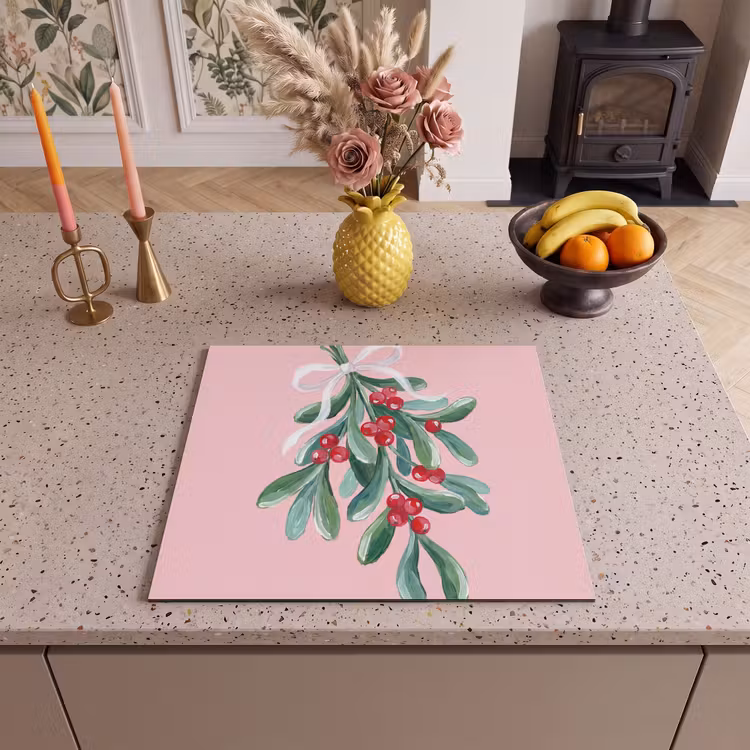 Herdabdeckplatte - Pflanze – Weihnachten – Rosa — 2