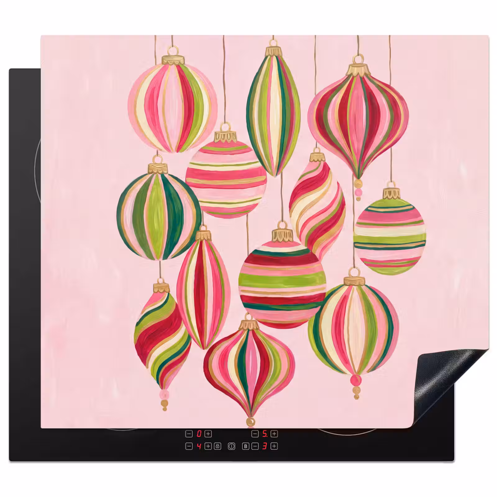 Herdabdeckplatte - Weihnachtsdekoration – Gestreift – Rosa — 1