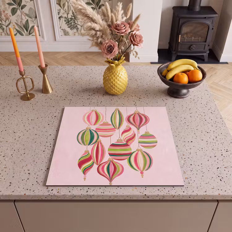 Herdabdeckplatte - Weihnachtsdekoration – Gestreift – Rosa — 2