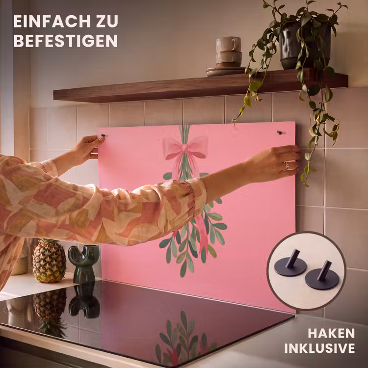 2-in-1 Herdabdeckplatte & Spritzschutz - Pflanze – Band – Rosa — 7