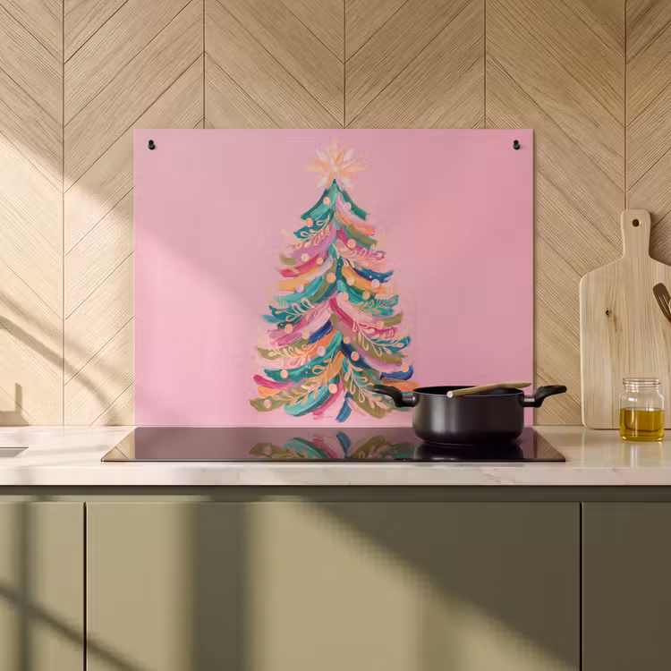2-in-1 Herdabdeckplatte & Spritzschutz - Weihnachtsbaum – Abstrakt – Bunt — 3