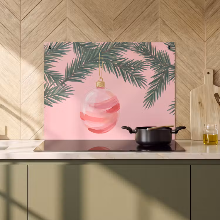 2-in-1 Herdabdeckplatte & Spritzschutz - Weihnachtskugel – Rosa – Weihnachten — 3