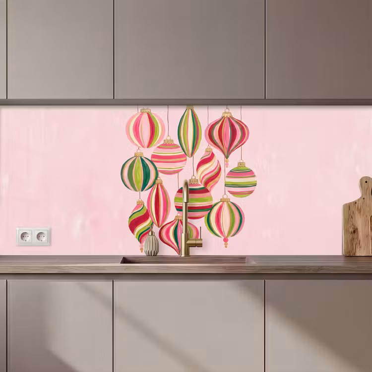 Küchenrückwand - Weihnachtsdekoration – Gestreift – Rosa — 1