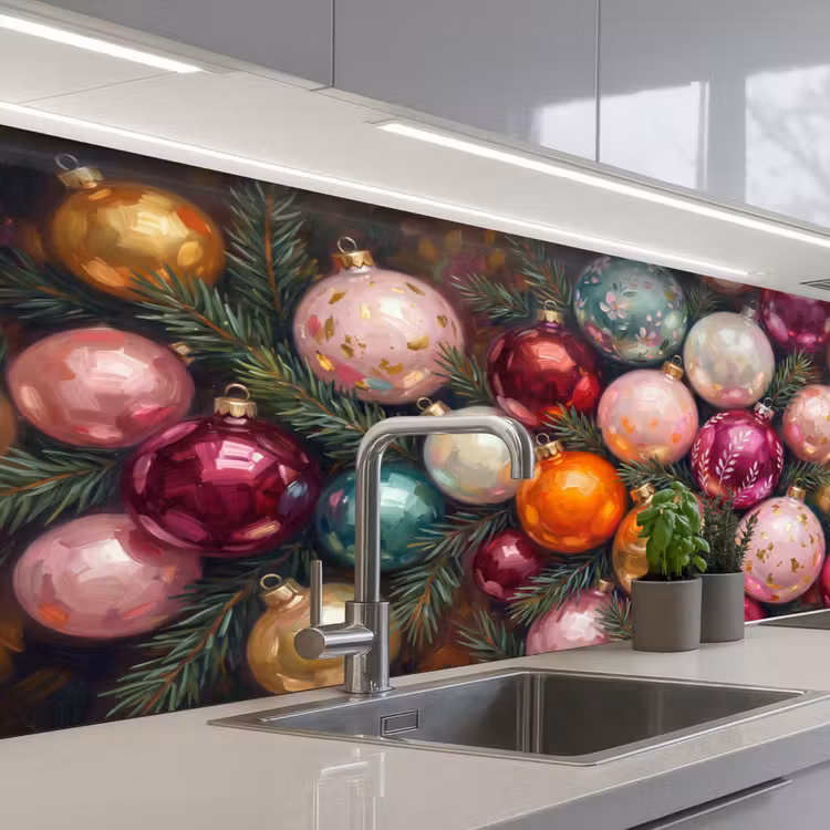 Küchenrückwand - Weihnachtskugeln – Bunt – Festlich — 2