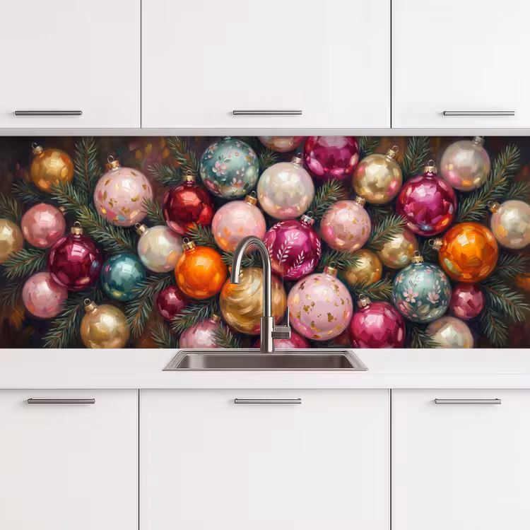 Küchenrückwand - Weihnachtskugeln – Bunt – Festlich — 4