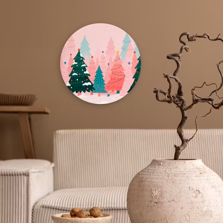 Forexbild Rund - Weihnachtsbäume – Illustration – Rosa — 2