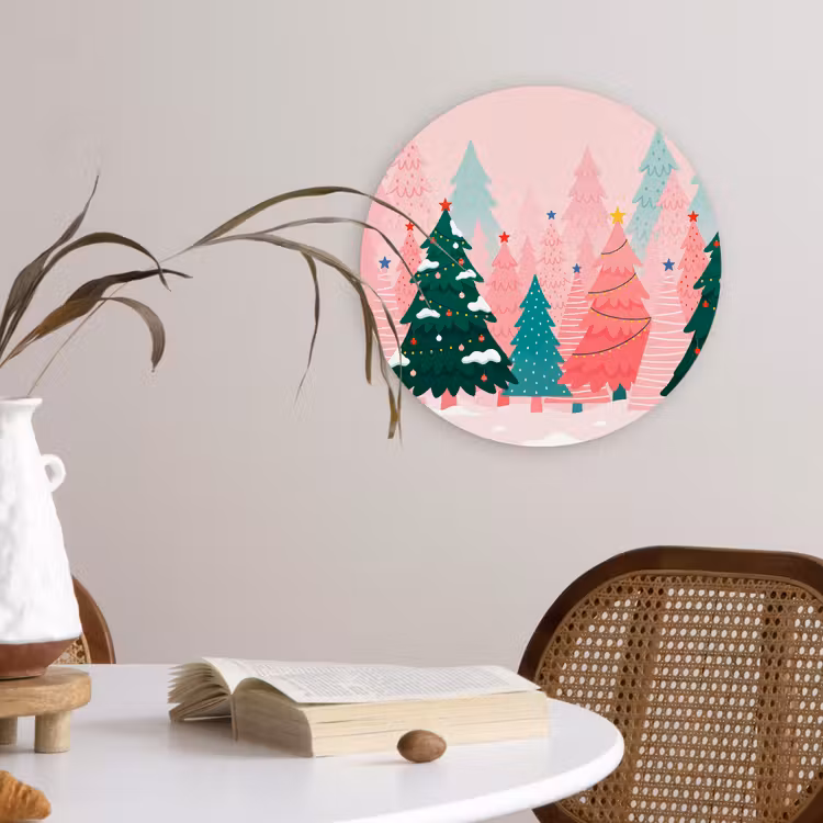 Forexbild Rund - Weihnachtsbäume – Illustration – Rosa — 4