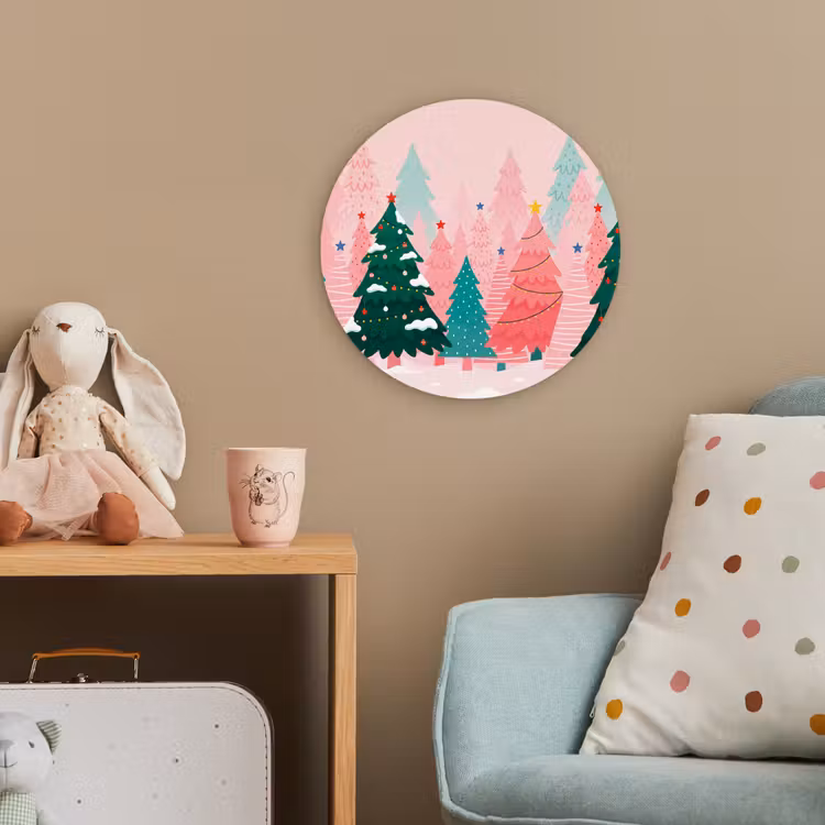 Forexbild Rund - Weihnachtsbäume – Illustration – Rosa — 5