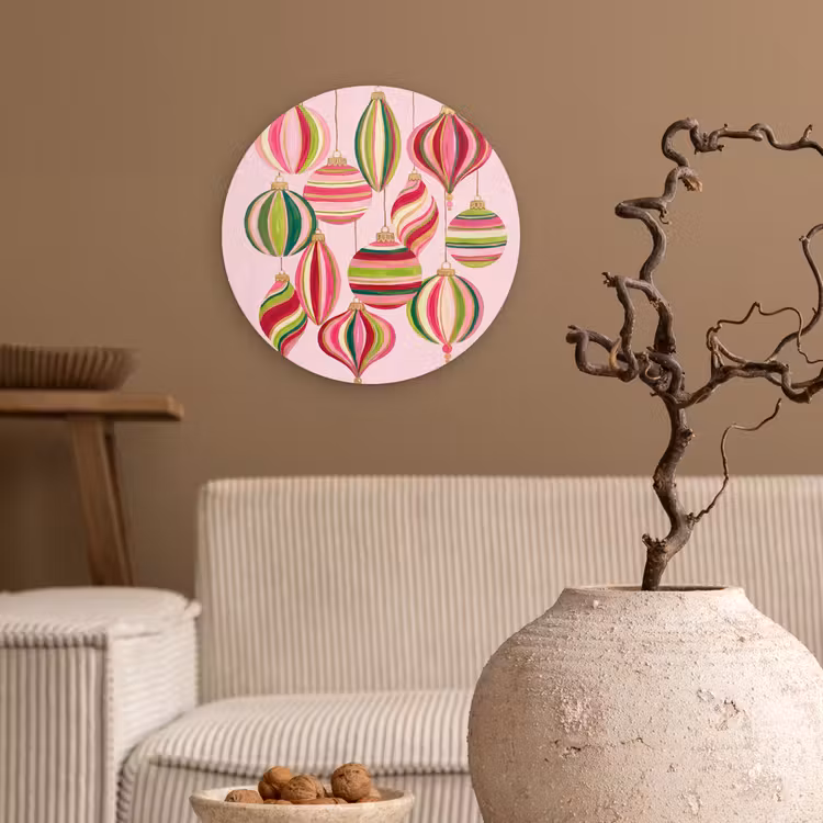 Forexbild Rund - Weihnachtsdekoration – Gestreift – Rosa — 2