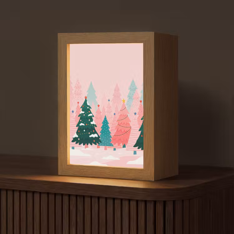 Personalisierte Lightbox - Weihnachtsbäume – Illustration – Rosa — 1