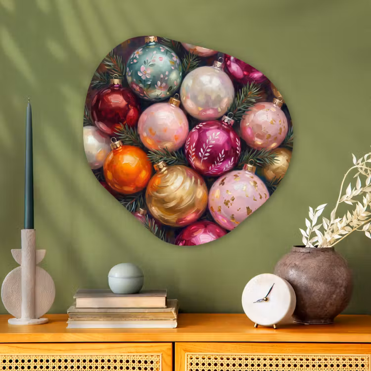 Alu-Dibond-Bild Organische Form - Weihnachtskugeln – Bunt – Festlich — 2