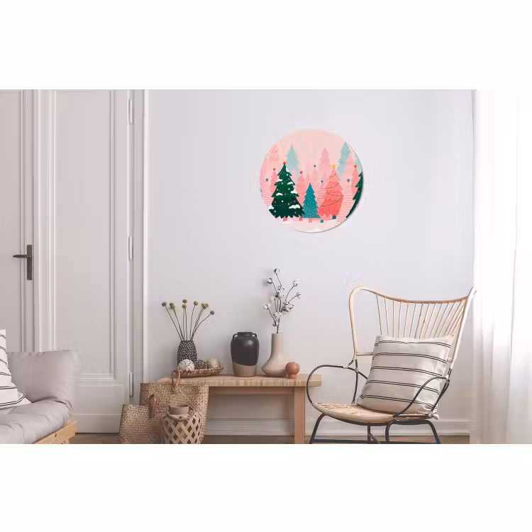 Alu-Dibond-Bild Rund - Weihnachtsbäume – Illustration – Rosa — 2