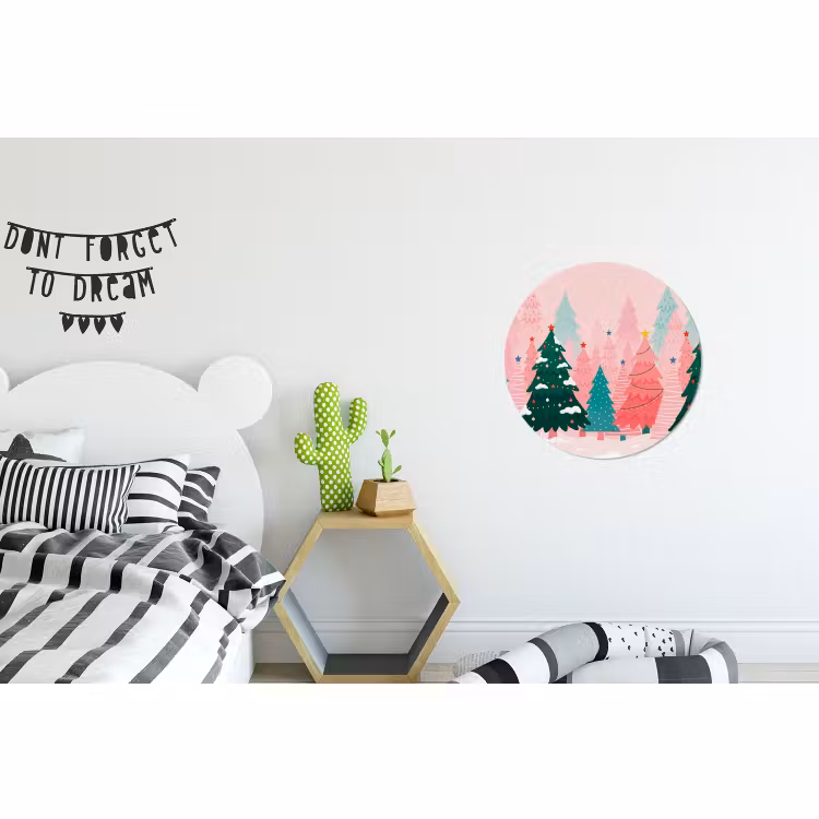 Alu-Dibond-Bild Rund - Weihnachtsbäume – Illustration – Rosa — 4