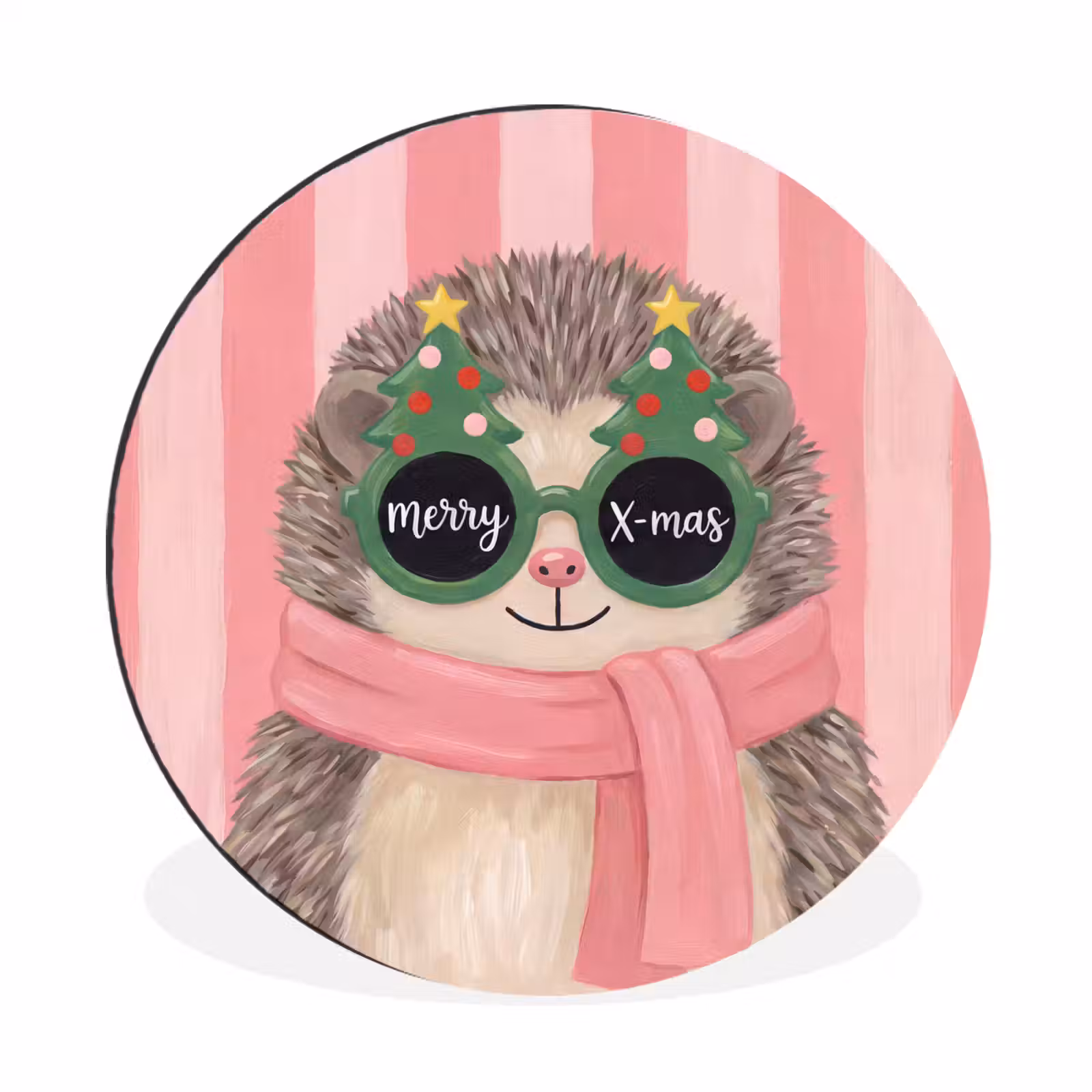 Alu-Dibond-Bild Rund - Igel – Weihnachten – Illustration — 1