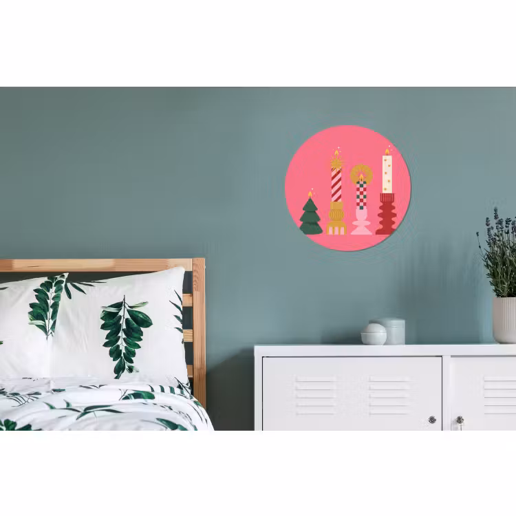 Alu-Dibond-Bild Rund - Kerzen – Party – Rosa — 5