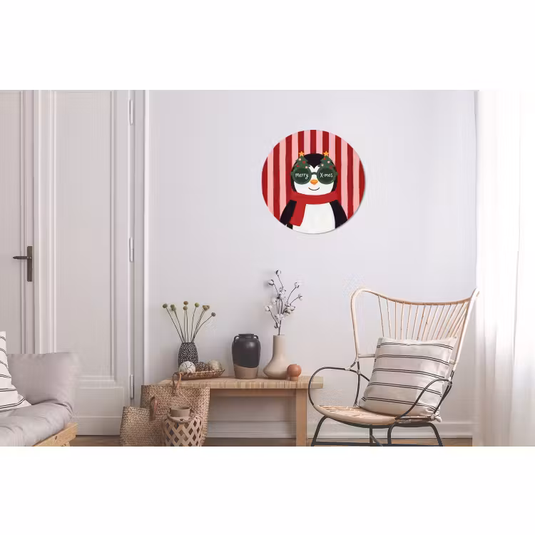 Alu-Dibond-Bild Rund - Pinguin – Weihnachten – Illustration — 2