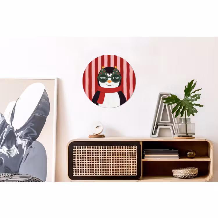 Alu-Dibond-Bild Rund - Pinguin – Weihnachten – Illustration — 3