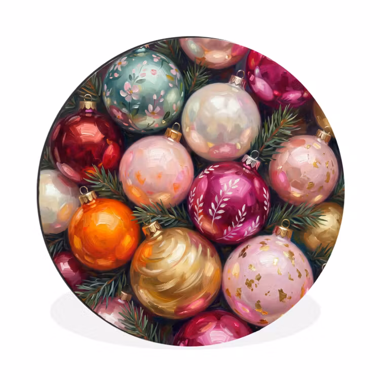 Alu-Dibond-Bild Rund - Weihnachtskugeln – Bunt – Festlich — 1