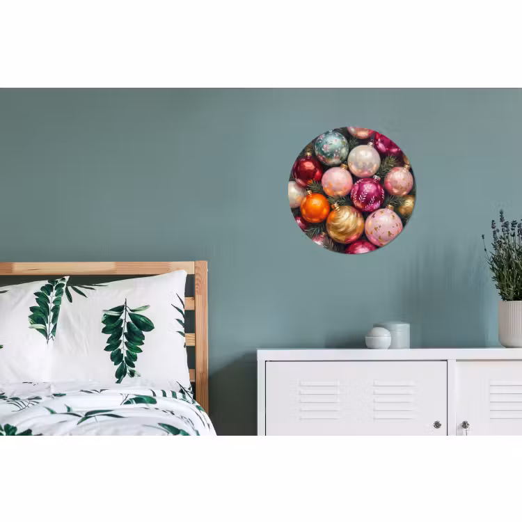 Alu-Dibond-Bild Rund - Weihnachtskugeln – Bunt – Festlich — 5