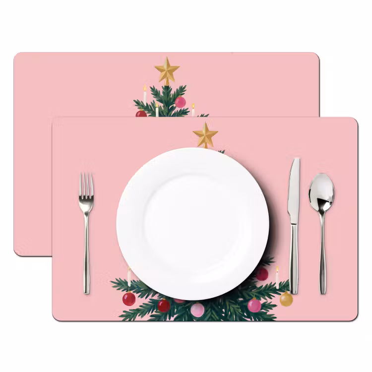 Tischset - 6 Stück - Weihnachtsbaum – Weihnachten – Rosa — 2