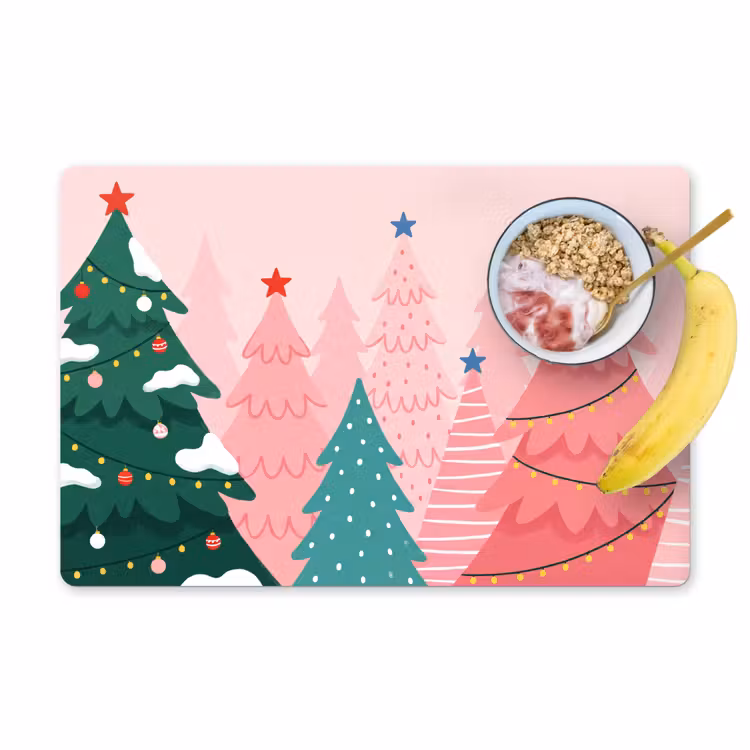 Tischset - 6 Stück - Weihnachtsbäume – Illustration – Rosa — 1