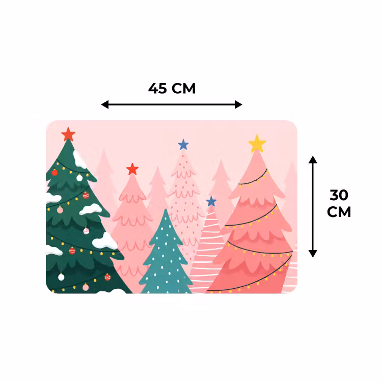 Tischset - 6 Stück - Weihnachtsbäume – Illustration – Rosa — 3