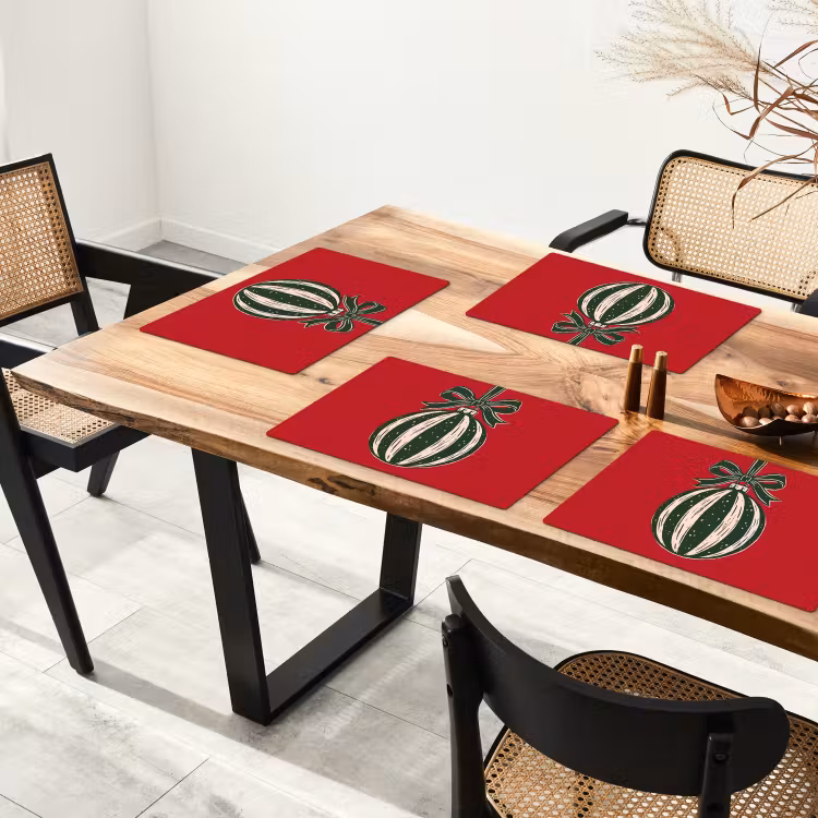 Tischset - 6 Stück - Weihnachtskugel – Weihnachten – Rot — 4