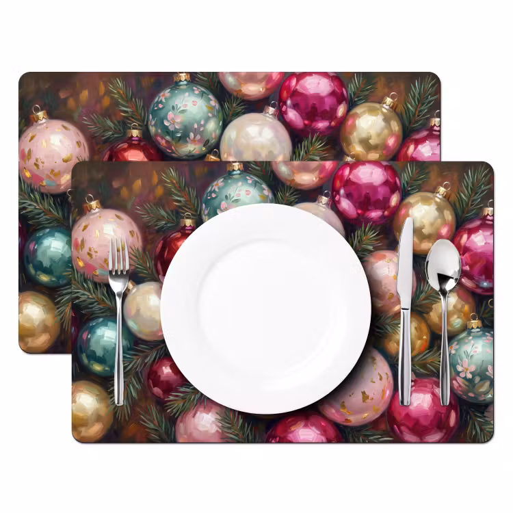 Tischset - 6 Stück - Weihnachtskugeln – Bunt – Festlich — 2