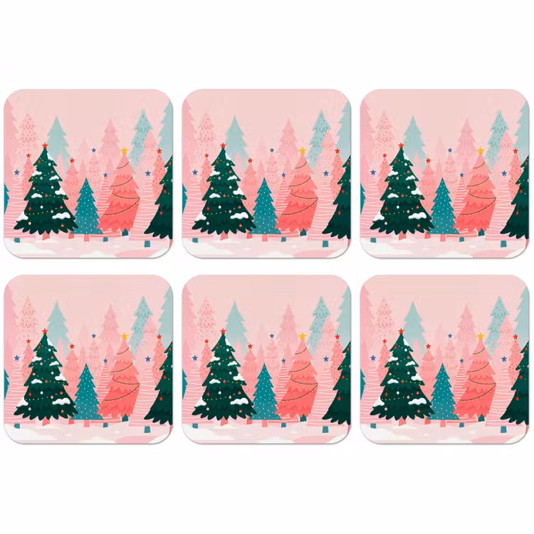 Untersetzer - Weihnachtsbäume – Illustration – Rosa — 1