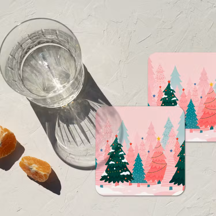 Untersetzer - Weihnachtsbäume – Illustration – Rosa — 2