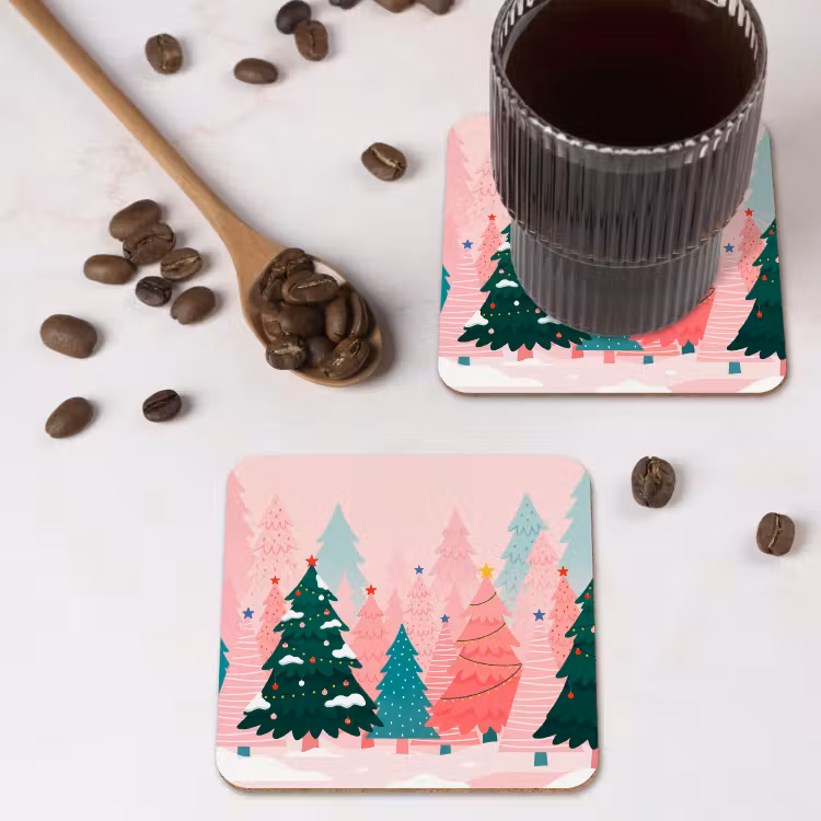Untersetzer - Weihnachtsbäume – Illustration – Rosa — 4