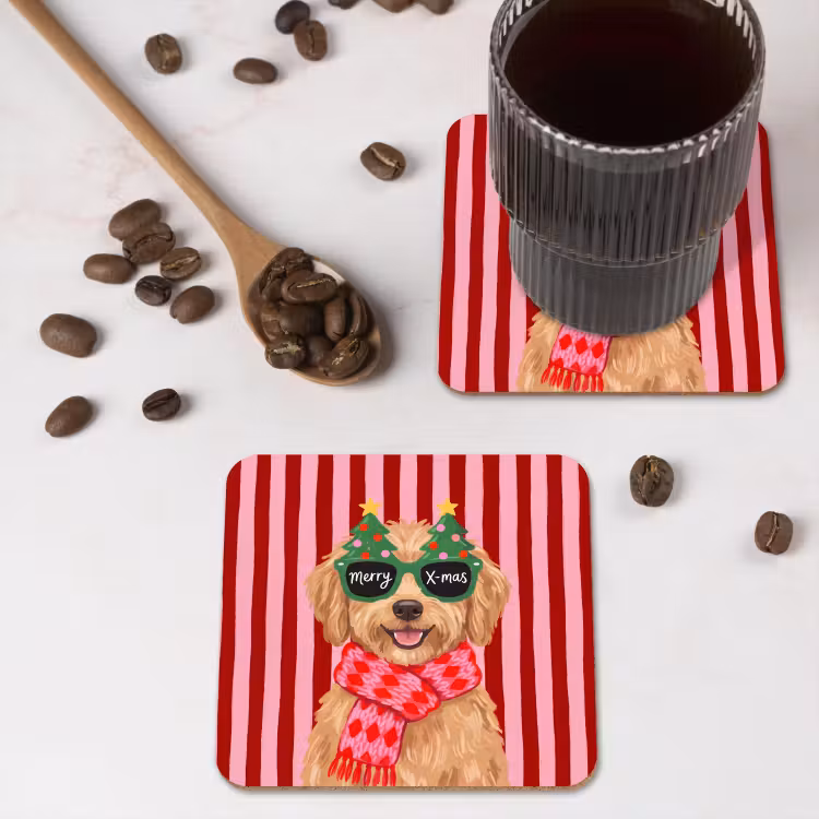 Untersetzer - Hund – Weihnachten – Rot — 4