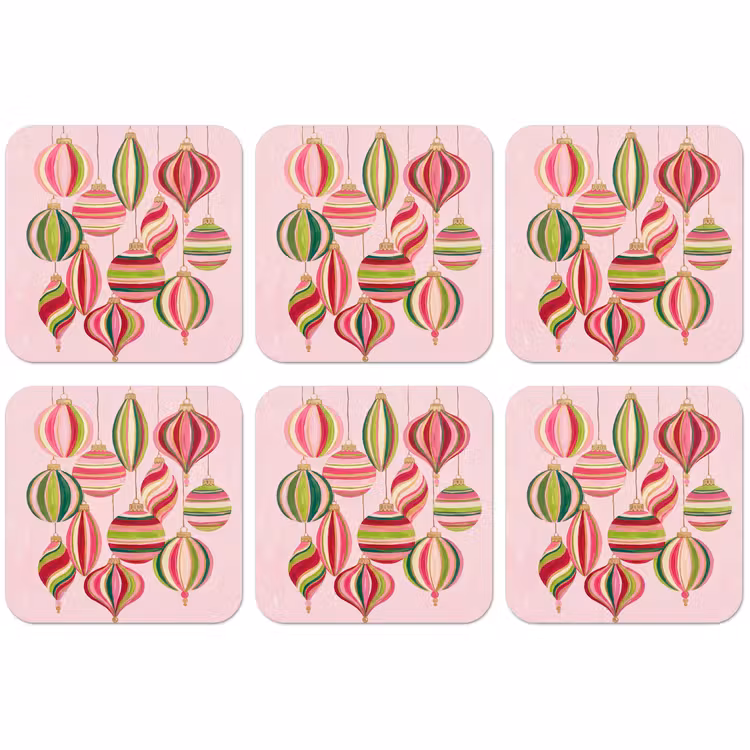 Untersetzer - Weihnachtsdekoration – Gestreift – Rosa — 1
