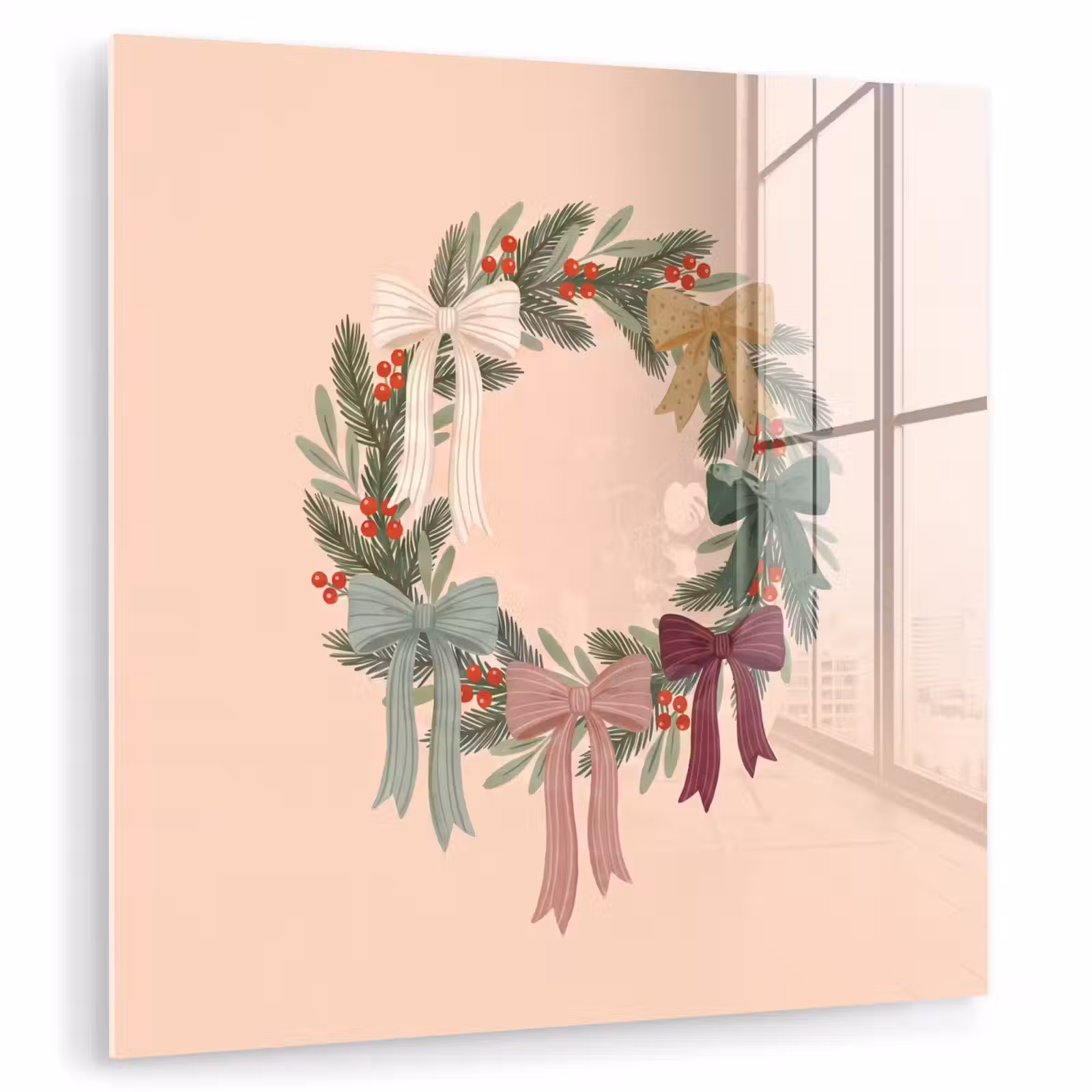 Glasbild - Weihnachtskranz – Schleifen – Weihnachten — 1