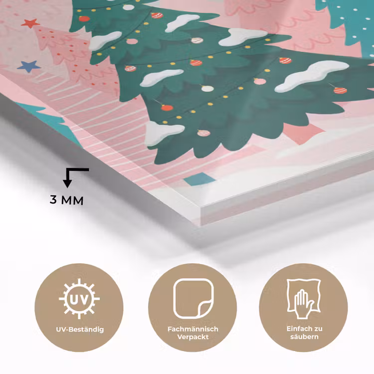 Glasbild - Weihnachtsbäume – Illustration – Rosa — 3