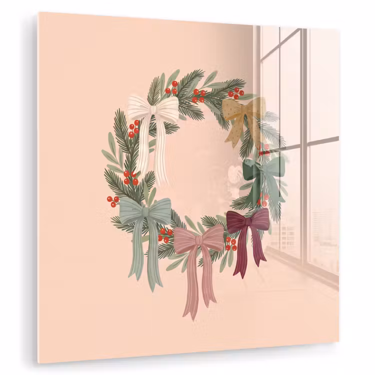 Glasbild - Weihnachtskranz – Schleifen – Weihnachten — 1