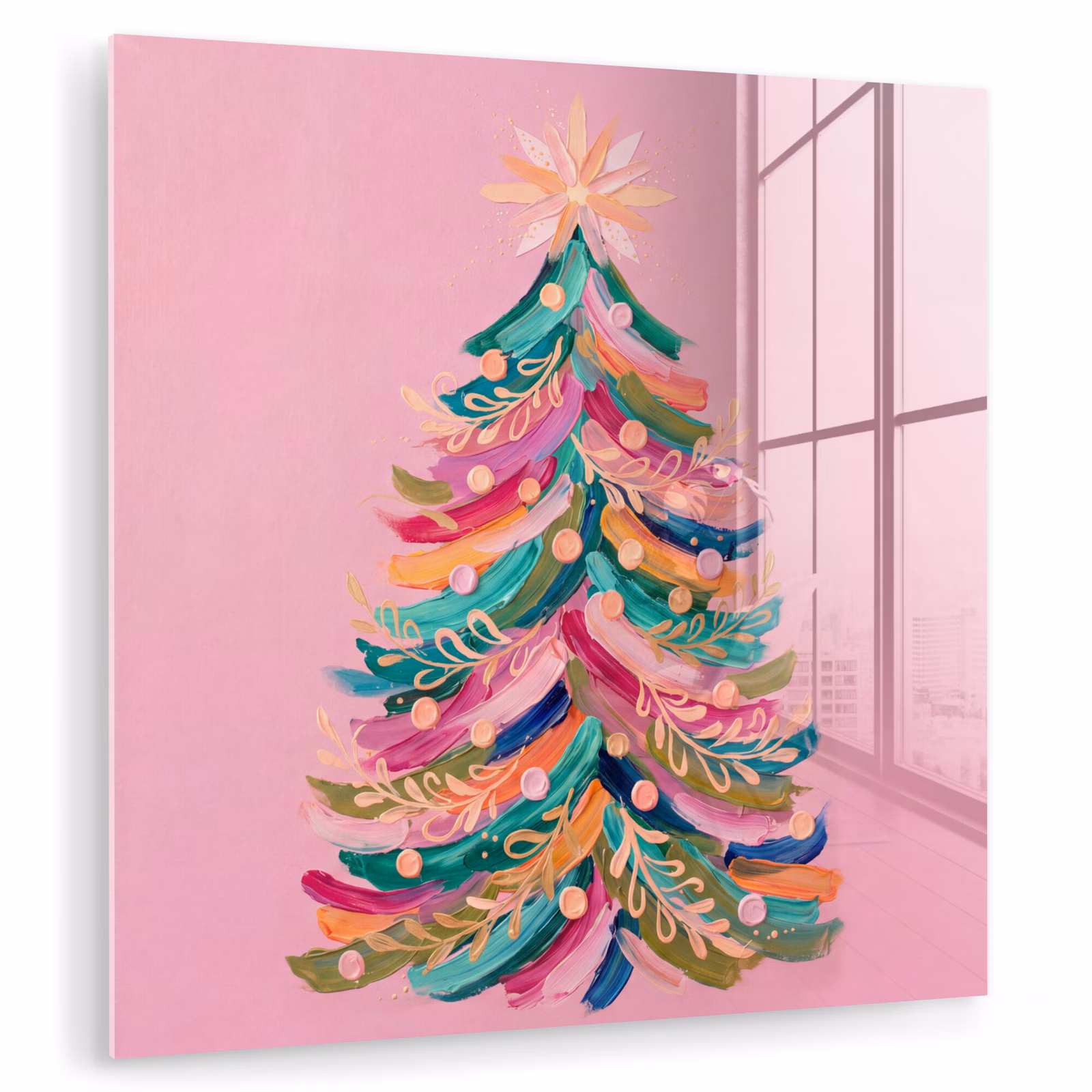 Glasbild - Weihnachtsbaum – Abstrakt – Bunt — 1