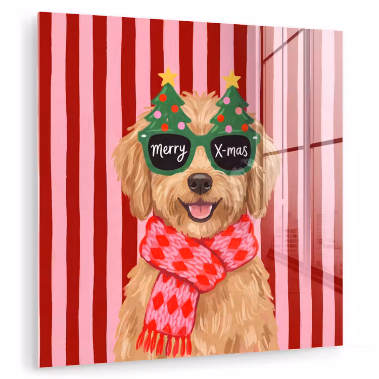 Glasbild - Hund – Weihnachten – Rot — 1