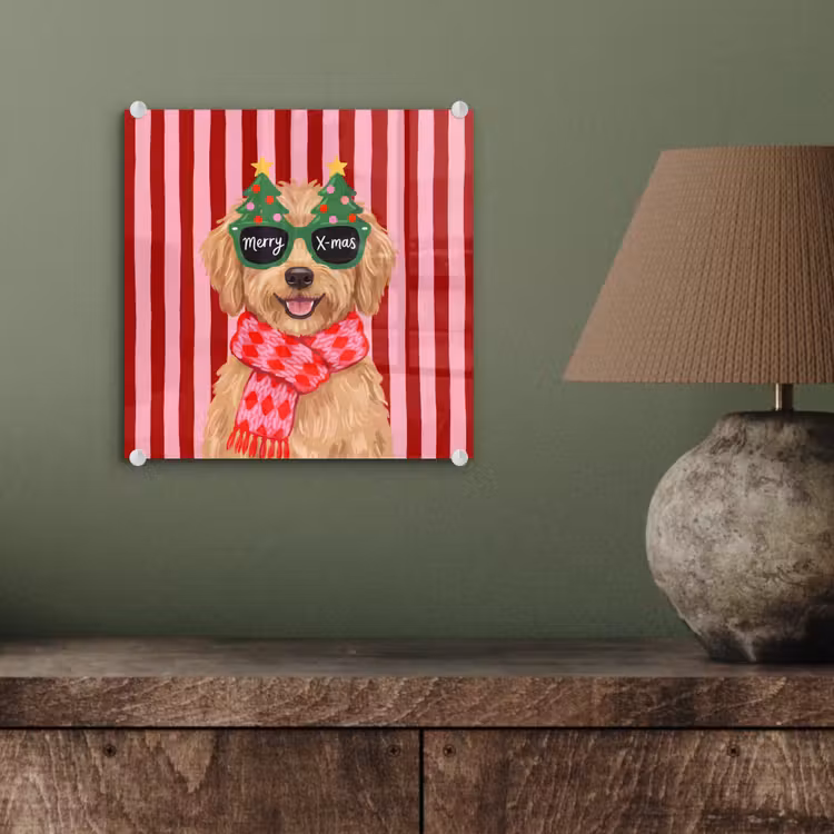 Glasbild - Hund – Weihnachten – Rot — 4