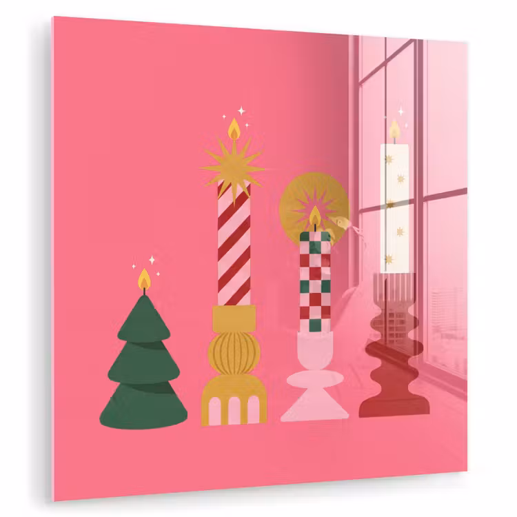 Glasbild - Kerzen – Party – Rosa — 1