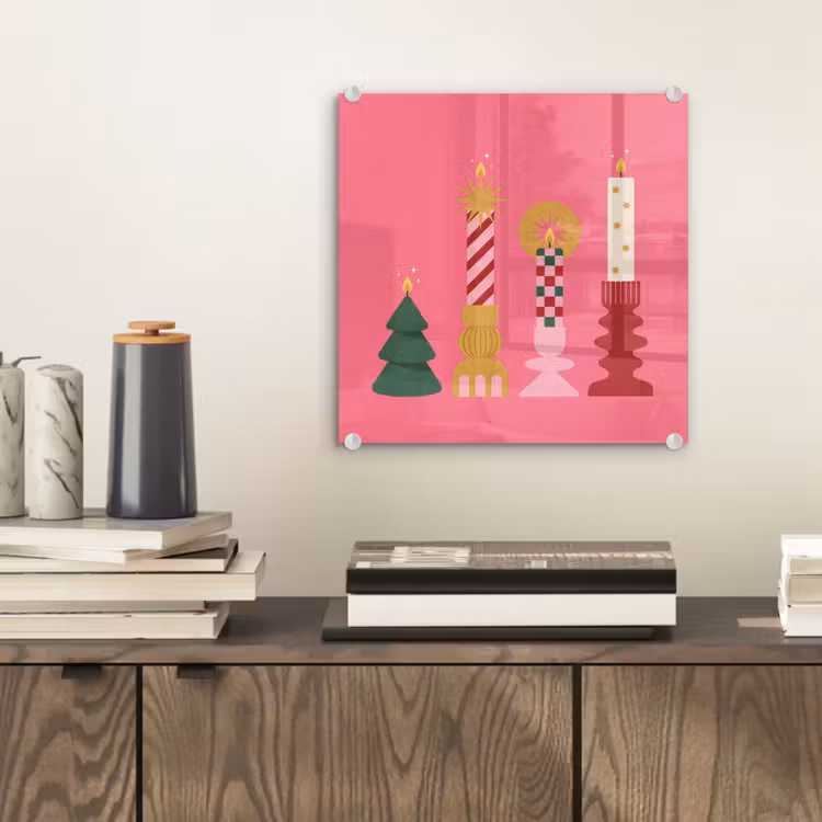 Glasbild - Kerzen – Party – Rosa — 2
