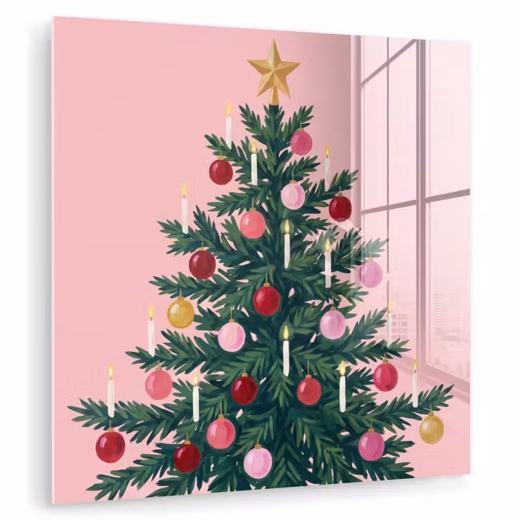 Glasbild - Weihnachtsbaum – Weihnachten – Rosa — 1