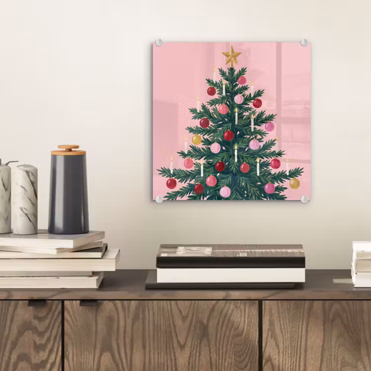 Glasbild - Weihnachtsbaum – Weihnachten – Rosa — 2